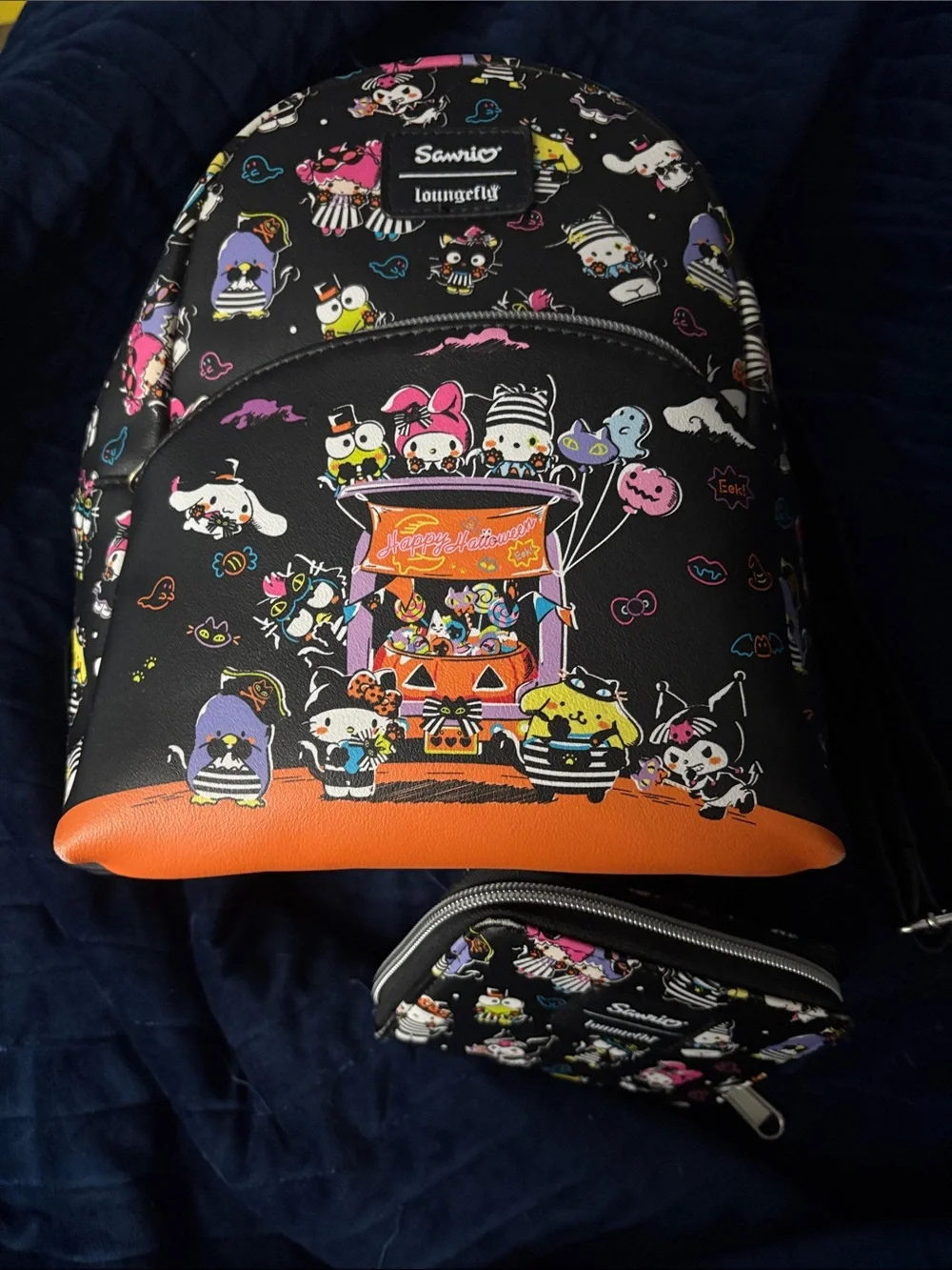Loungefly Black Halloween Sanrio Mini Backpack with matching wallet